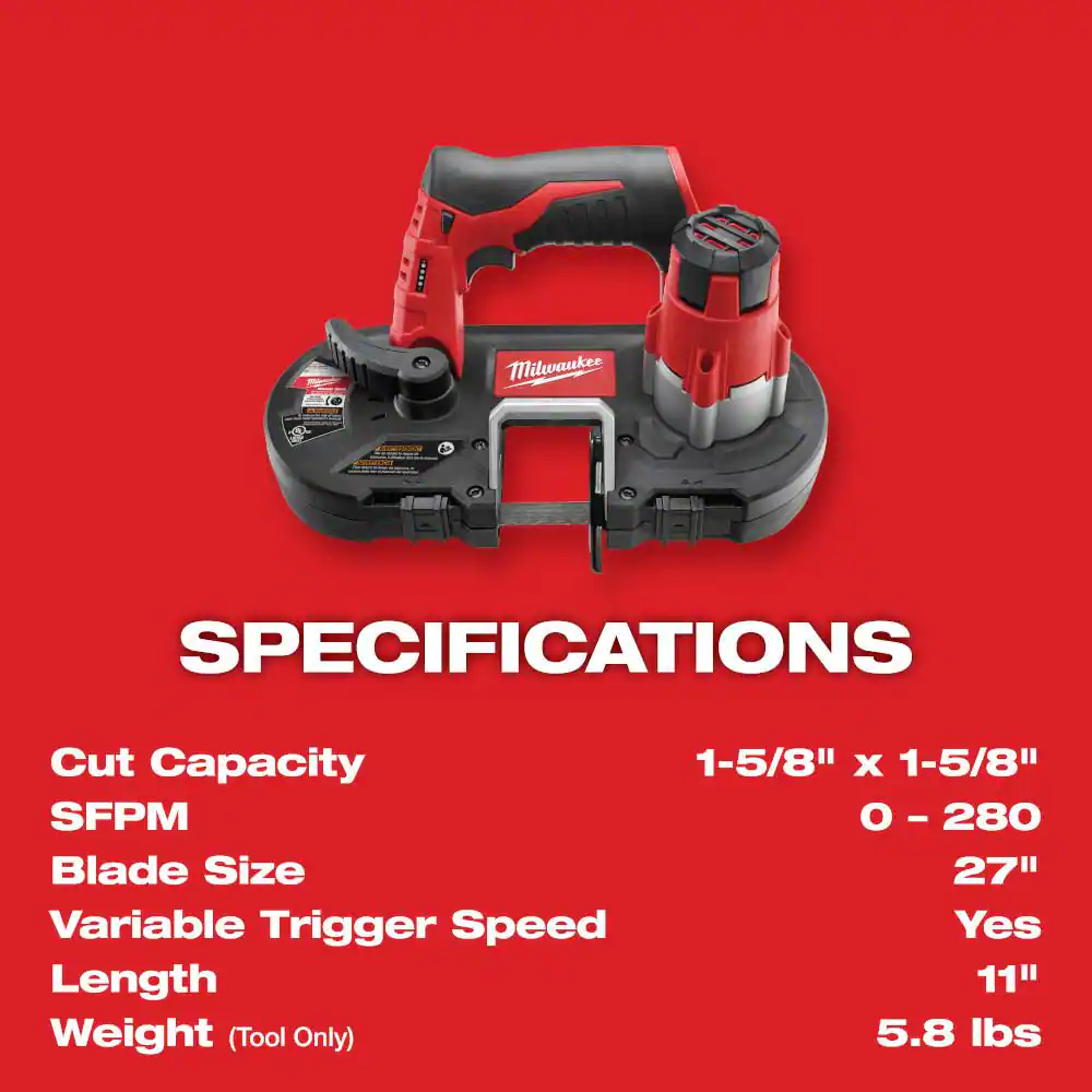 Milwaukee M12 12V Lithium-Ion Cordless Sub-Compact Band Saw With 4.0 Ah M12 Battery