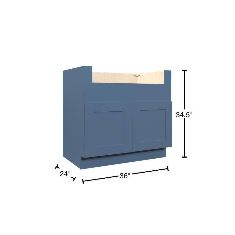 LIFEART CABINETRY Lancaster Blue Plywood Shaker Stock Assembled Farm Sink Base Kitchen Cabinet 36 in. W x 24 in. D x 34.5 in. H ALB-FSB36