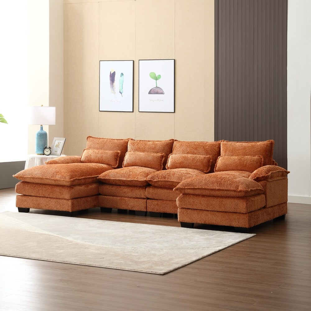 Modern Large Chenille Fabric Modular Couch U Shape Sectional Sofa with Chaise Lounge  Reversible Couch for Living Room