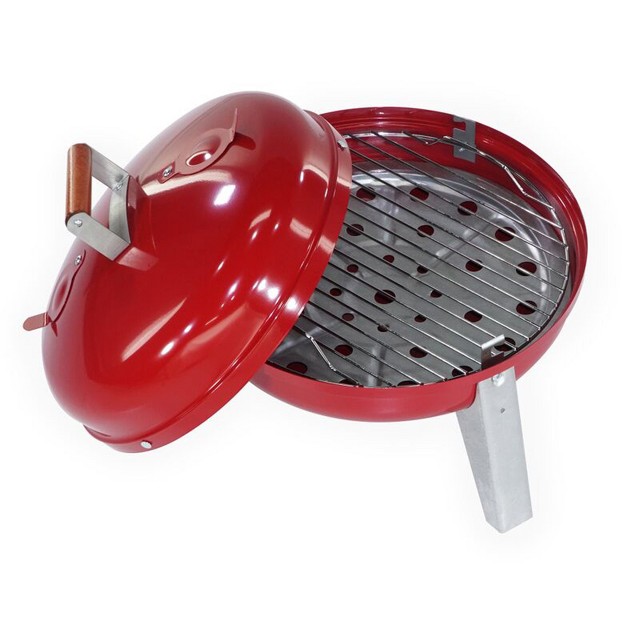 Americana Lock x27 n Go Steel Lightweight Portable Outdoor Camping Charcoal Grill With Interlocking Hood amp Bowl amp Wooden Handle Red