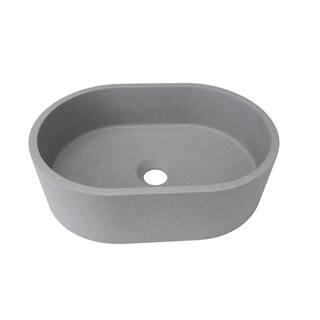 Gray Concrete Double Oval Vessel Sink without Faucet and Drain MP-C14-1