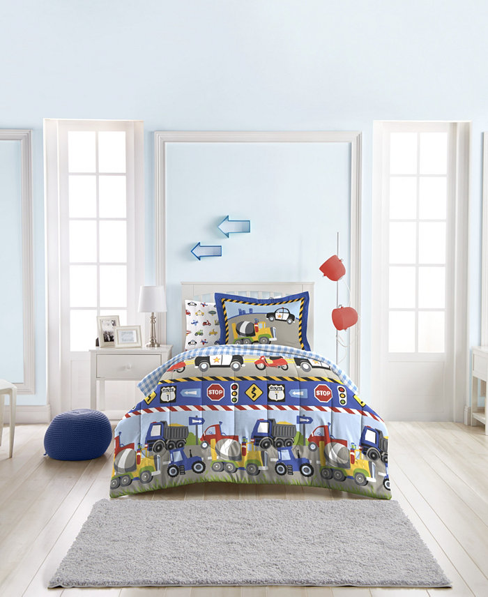 Dream Factory Trains And Trucks Twin Comforter Set