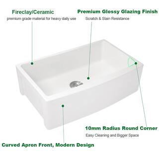 matrix decor White Fireclay 30 in. Single Bowl Farmhouse Apron -Front Kitchen Sink with Accessories MD-LAW3021R1