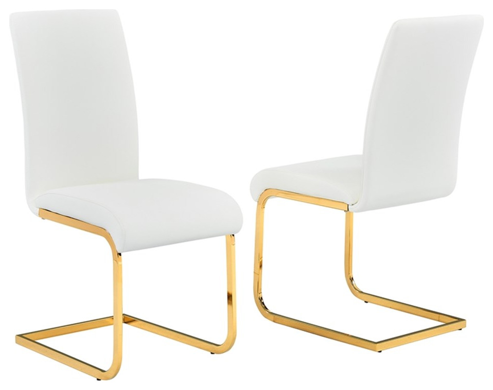 Alison Faux Leather Chrome Dining Side Chair in White/Gold (Set of 2)   Contemporary   Dining Chairs   by Homesquare  Houzz