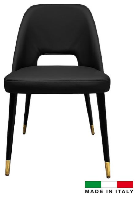 Full grain Leather seat with leather covered wooden legs and Gold caps Black   Midcentury   Dining Chairs   by BisonOffice  Houzz