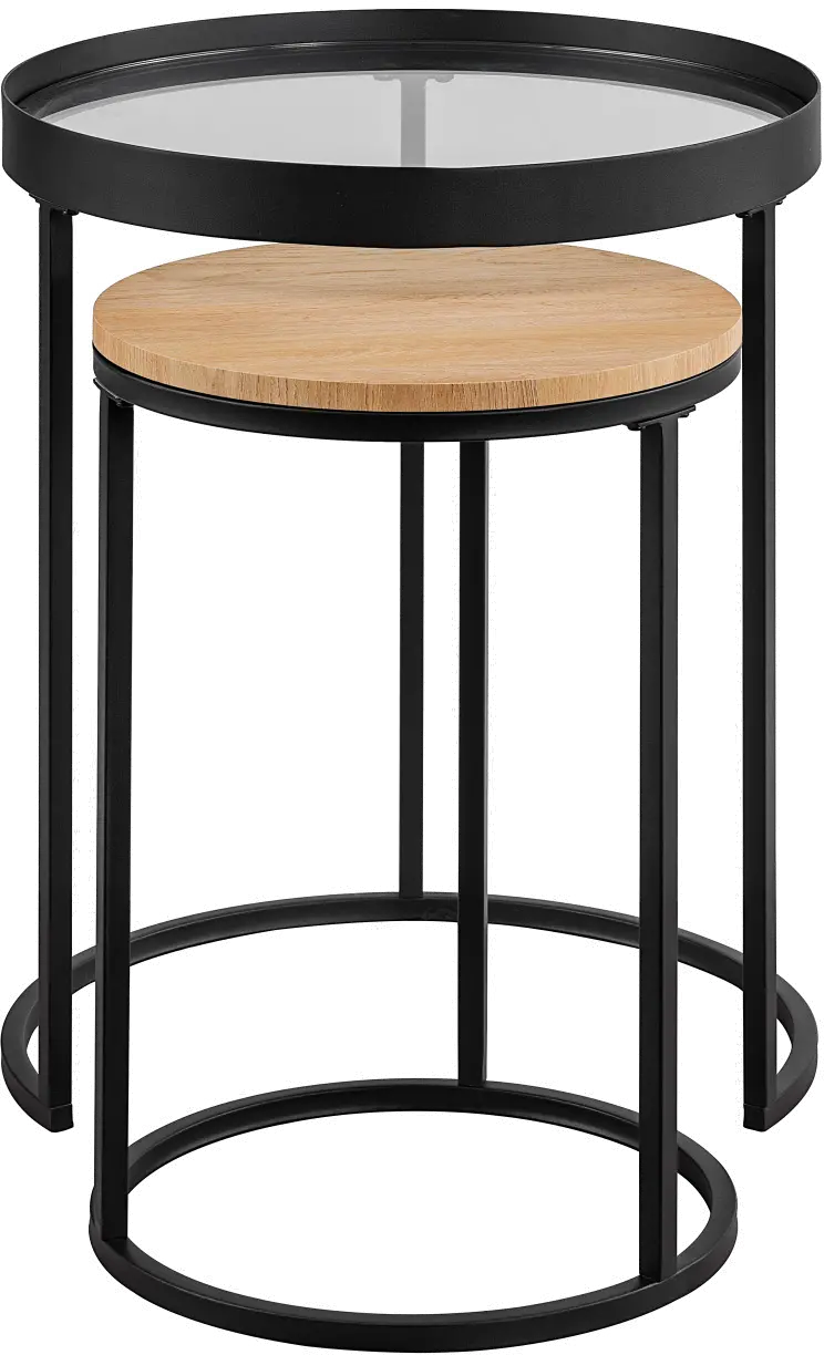 Cali Coastal Oak Metal and Glass Nesting Tables