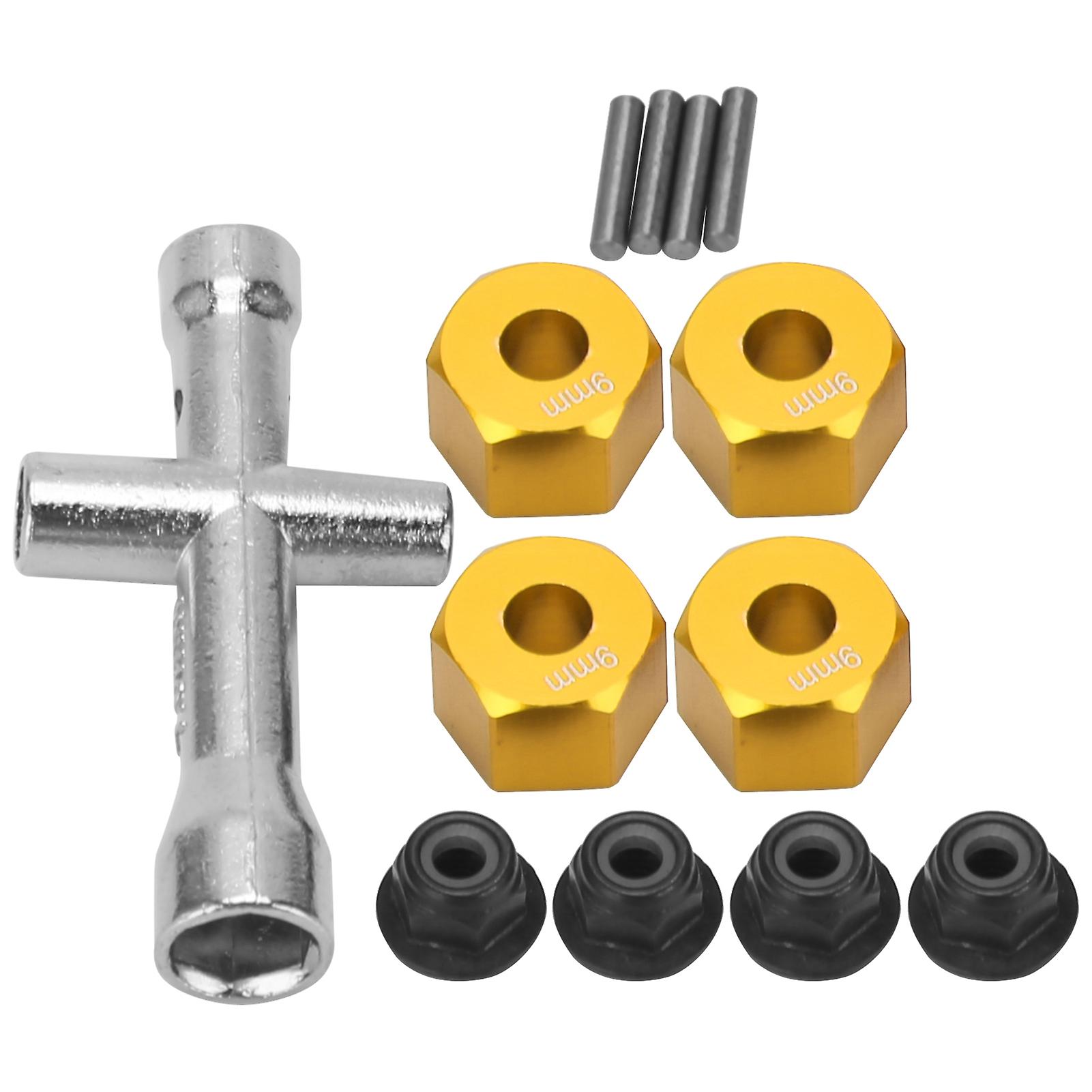 12mm Wheel Hex Hub Adapter 9mm Thick M4 Flange Lock Nuts Cross Wrench Set For 1/10 Rc Cargold