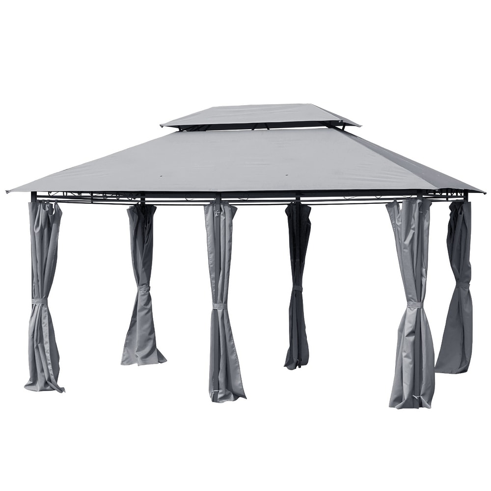 Outsunny 2 tier Grey Outdoor Garden Gazebo with Removable Curtains