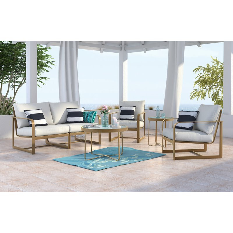 Elle Decor Mirabelle Outdoor Armless Lounge Chair in White and French Gold   Contemporary   Outdoor Lounge Chairs   by Homesquare  Houzz