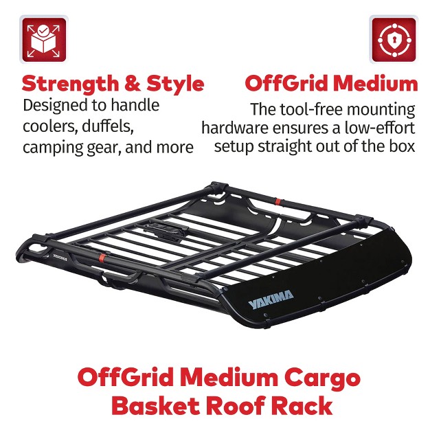 Yakima Offgrid Medium Premium Cargo Basket Roof Rack With Quick Release Mounting System And Removable Fairing And Accessory Bars Black