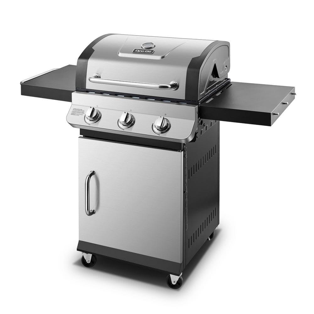 DynaGlo Premier 3Burner Propane Gas Grill in Stainless Steel with Folding Side Tables