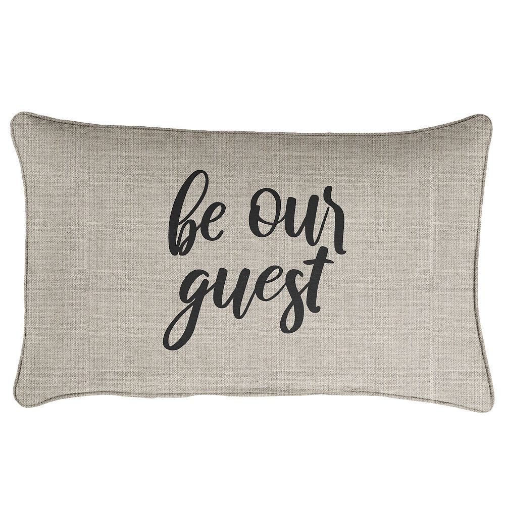 13 x 20 Ash Gray and Black Be our Guest Sunbrella Indoor and Outdoor Embroidered Lumbar Pillow