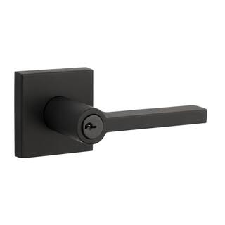 Baldwin Reserve Square Satin Black Keyed Entry Door Handle with Contemporary Rose ENSQUCSR190