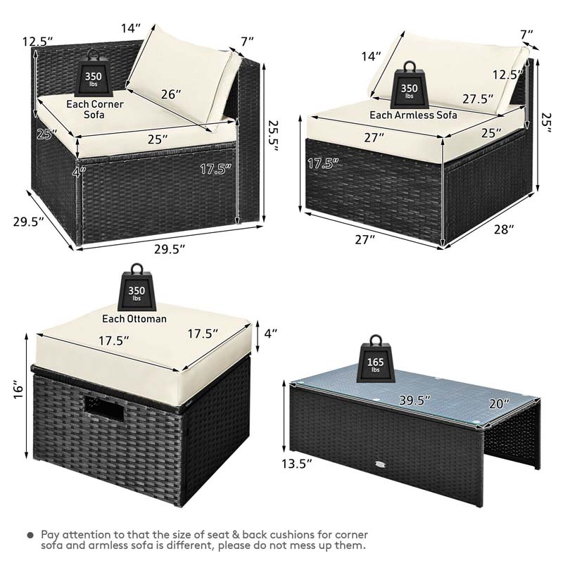 8 Pcs Rattan Wicker Outdoor Patio Furniture Sectional Sofa Set with Storage Box & Waterproof Cover