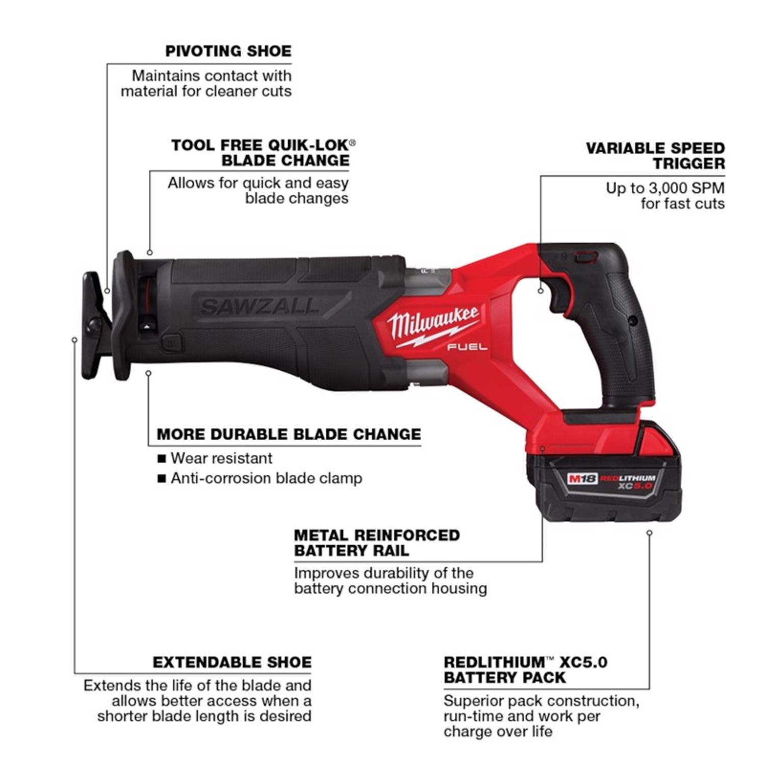 MW M18 FUEL SAWZALL 18 V Cordless Brushless Reciprocating Saw Kit (Battery \u0026 Charger)