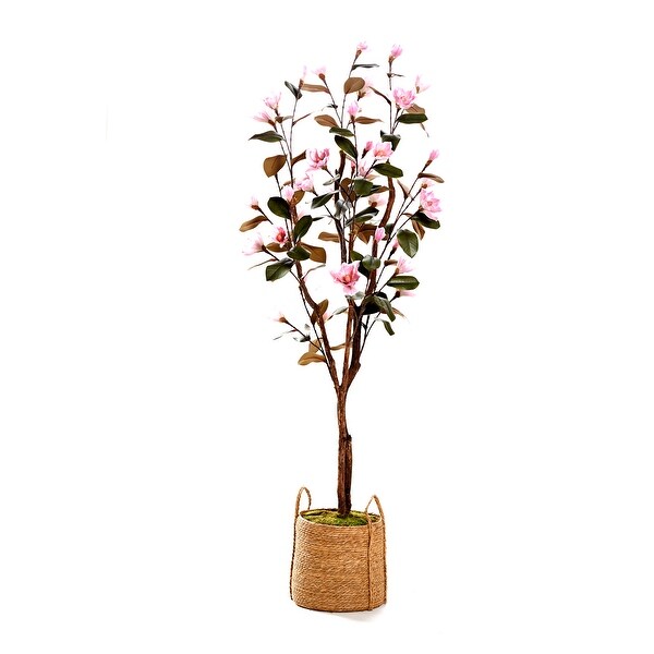 7' Pink Magnolia Tree in Rope Basket