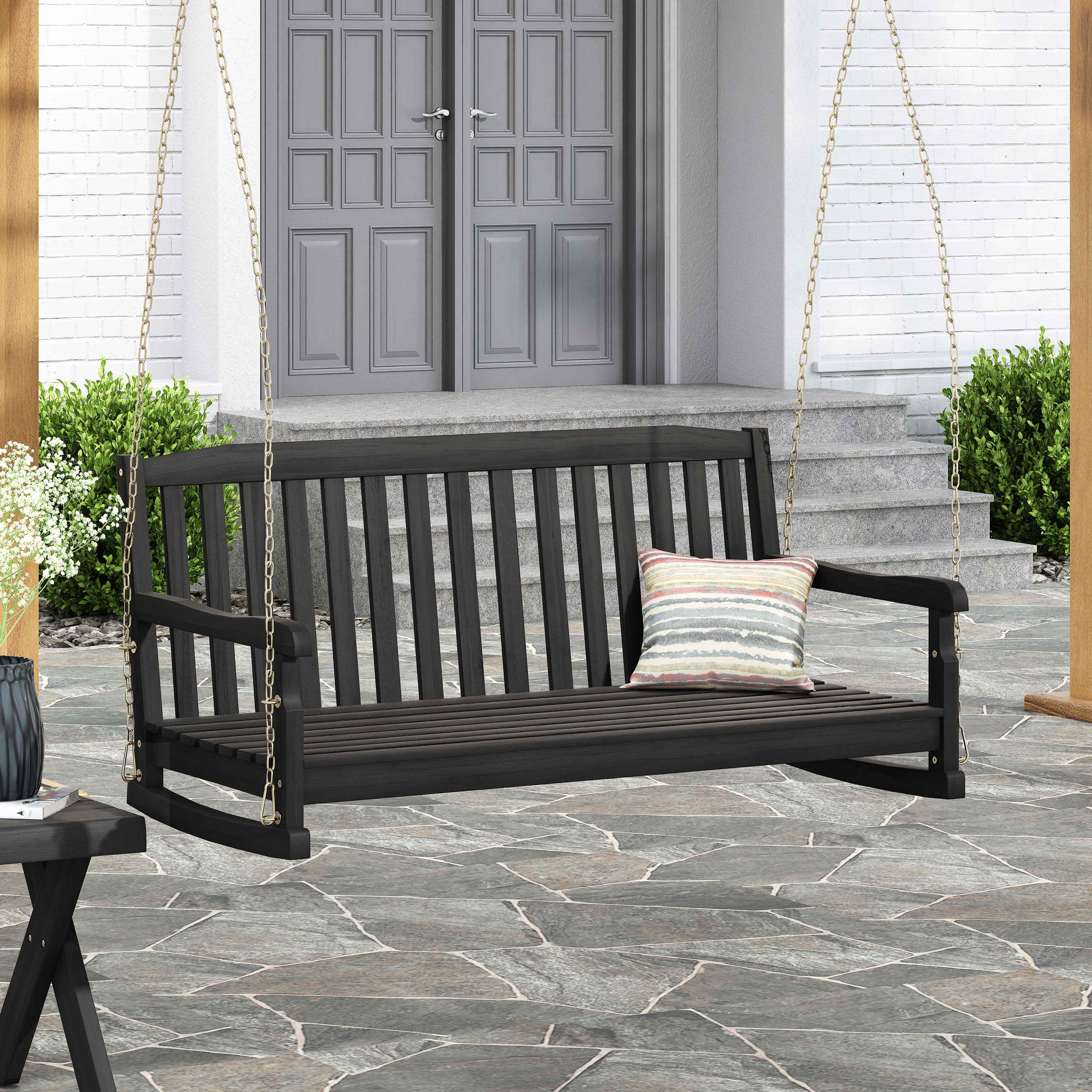 Maurers Outdoor Acacia Wood Hanging Porch Swing