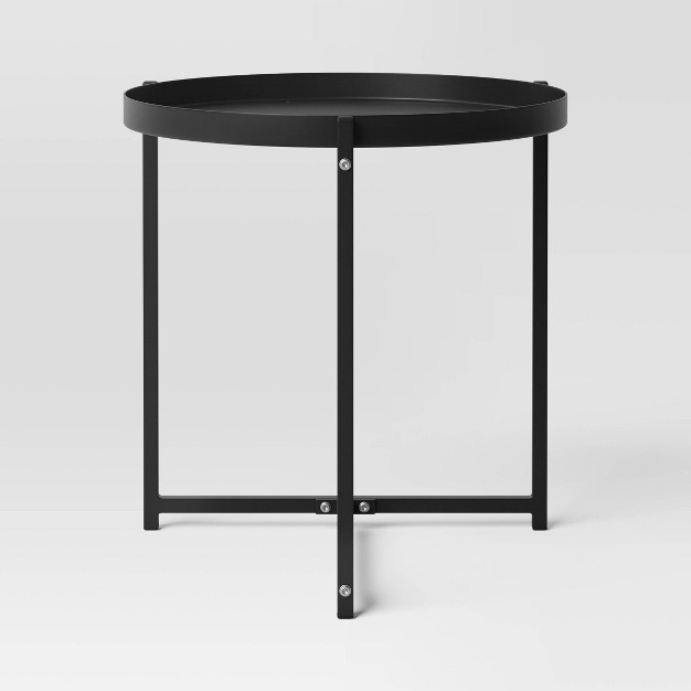 Steel Round Tray Top Outdoor Portable Side Table Black