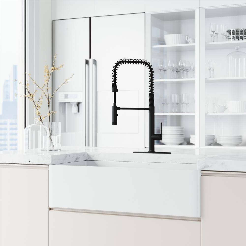 VIGO Sterling Single Handle Pull-Down Sprayer Kitchen Faucet Set with Deck Plate in Matte Black VG02037MBK1