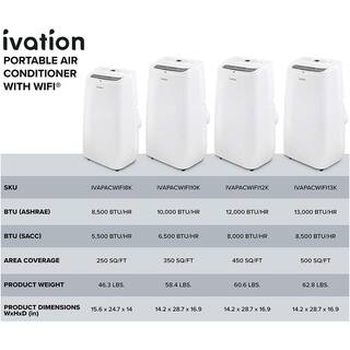 Ivation 12000 BTU Portable Air Conditioner with Wi-Fi for Rooms Up to 450 Sq Ft (8000 BTU SACC) IVAPACWIFI12K