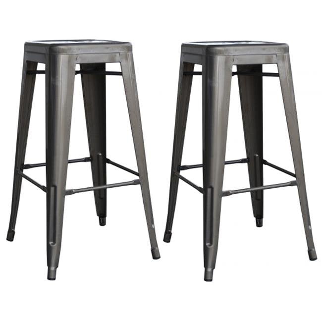 AmeriHome Loft Gun Metal Silver Metal Bar Stool - 2 Piece