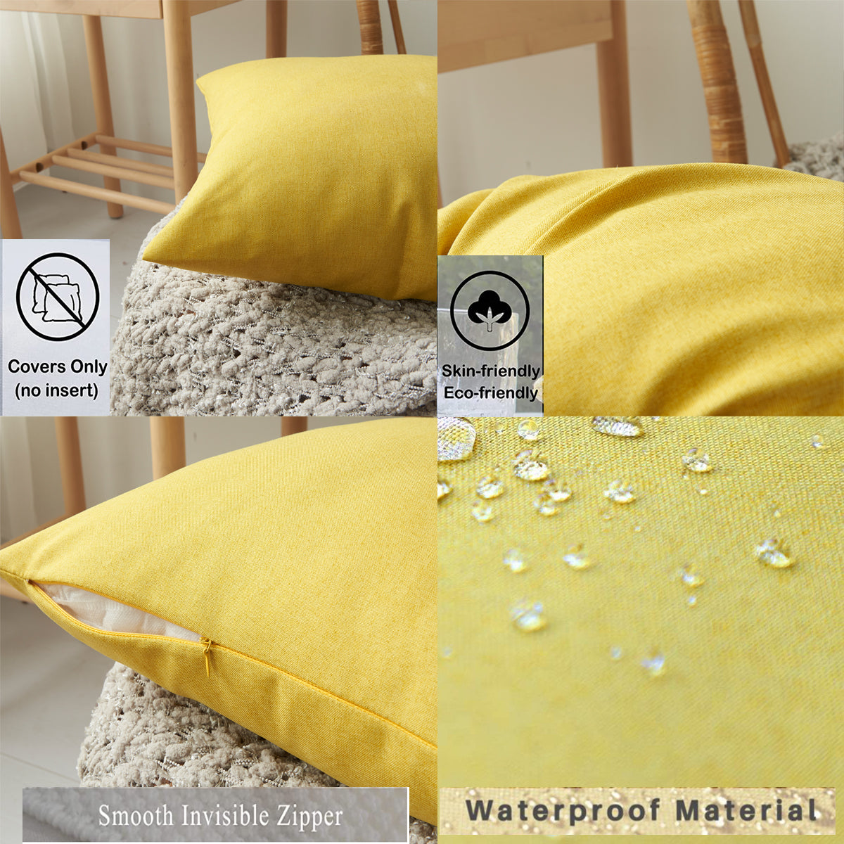 Kabuer Outdoor Waterproof Pillow Covers Outdoor Pillow Covers 18x18 Inch Outdoor Patio Pillows Covers Set of 2 Yellow