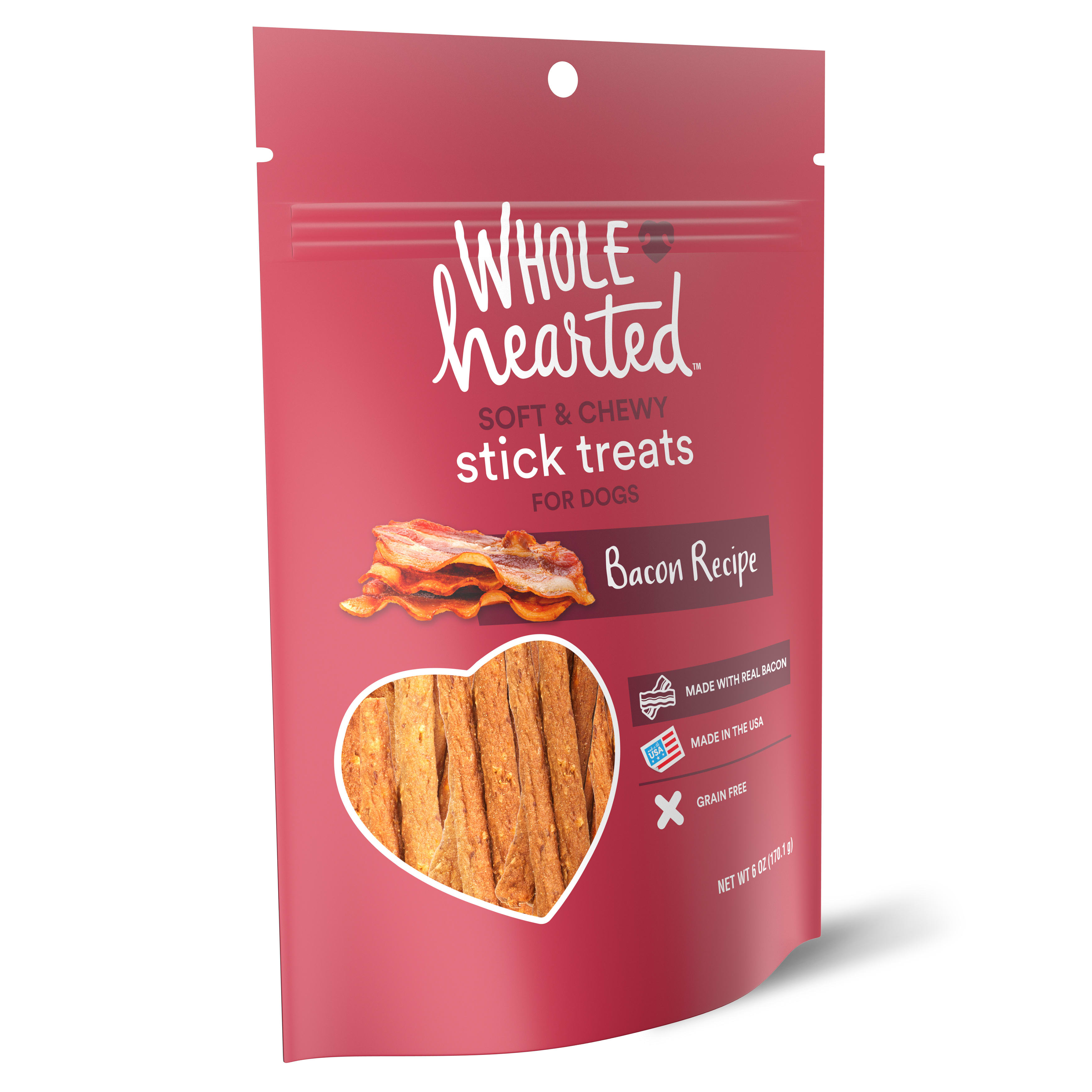 WholeHearted Grain Free Soft and Chewy Bacon Recipe Dog Stick Treats， 16 oz