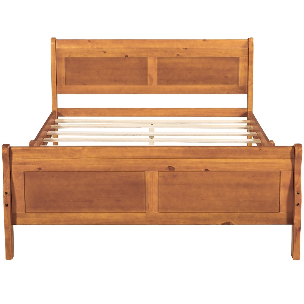 Full Wood Platform Sleigh Bed Frame with Headboard for Guest Living Room