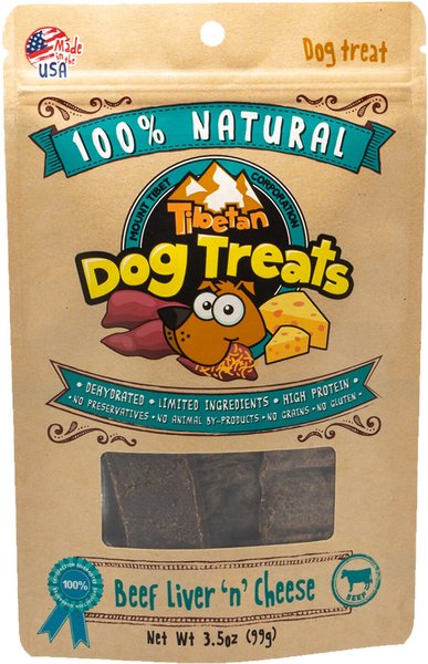 Tibetan Dog Treats Beef Liver 'n' Cheese Grain-Free Dehydrated Dog Treats， 3.5-oz pouch