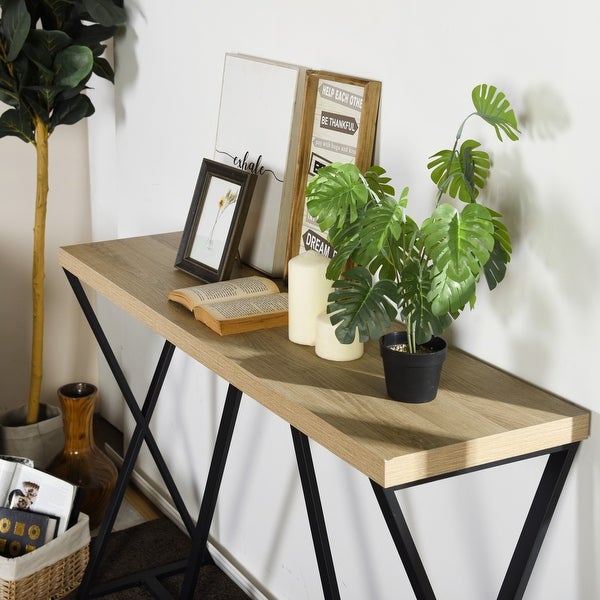 Wood Rectangle Console Table with Metal Frame