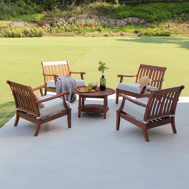 Sopra 5pc Wood Patio Chat Set Cambridge Casual Mahogany Outdoor Seating Weather resistant Easy Assembly Space saving Design