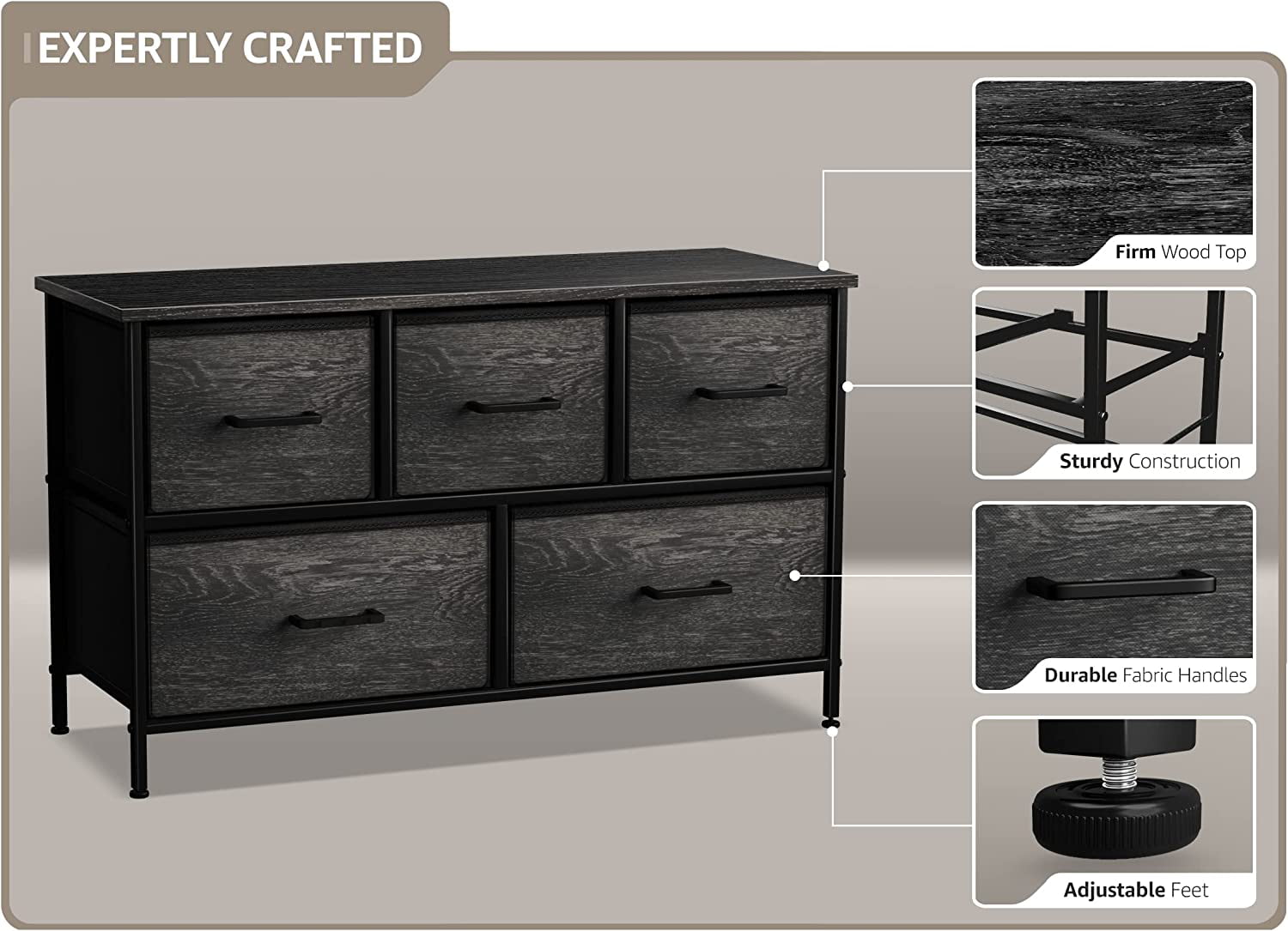 Sorbus TV Stand Dresser - Fabric TV Riser with Drawers - Great for Bedroom & Living Room Storage, Portable Horizontal Chest of Drawers with Cloth Cube Drawers, Wide & Slim Entertainment Center Table