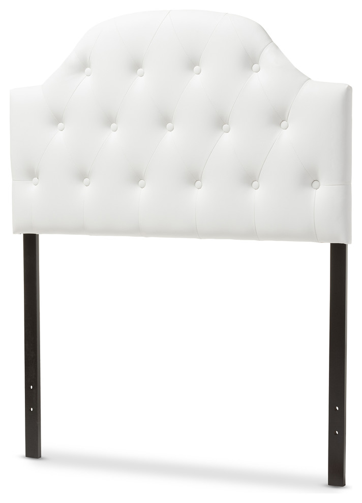 Morris Faux Leather Upholstered Button Tufted Scalloped Twin Headboard   Transitional   Headboards   by Baxton Studio  Houzz