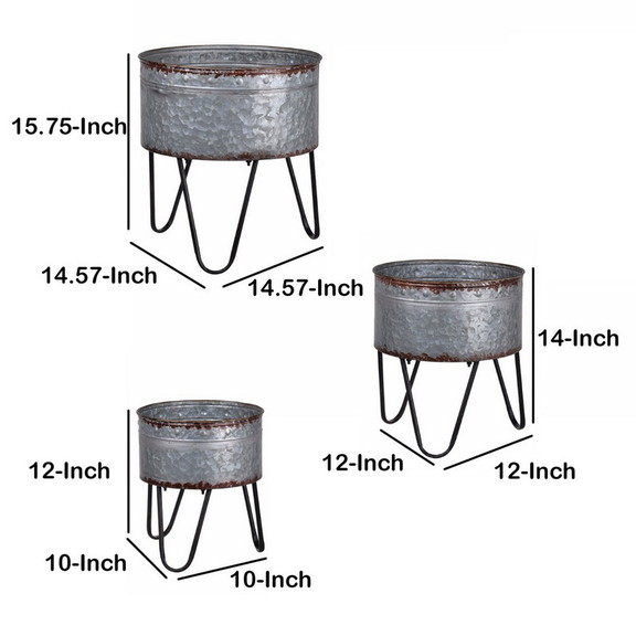 Benzara BM154147 Round Galvanized Metal Planters w...