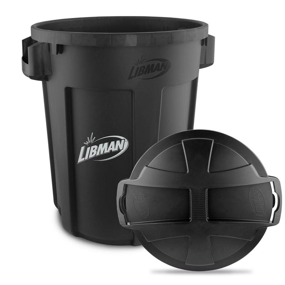 Libman Heavy-Duty 32 Gal. Black Round Vented Trash Can with Lid 1385