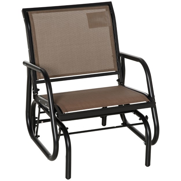 Outsunny Outdoor Glider Chair Swing Chair With Breathable Mesh Fabric Curved Armrests And Steel Frame For Porch Garden Poolside Balcony