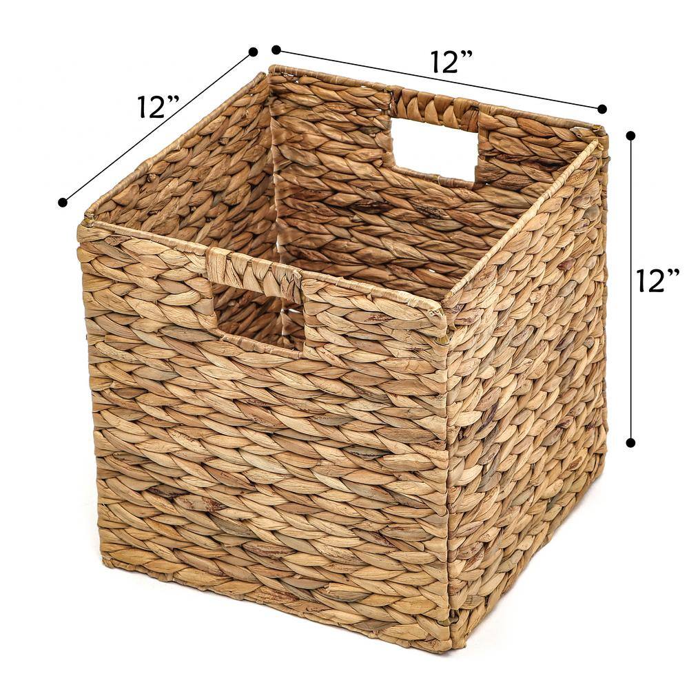 Trademark Innovations 12 in. H x 12 in. W x 12 in. D Natural Tan Hyacinth Cube Storage Bin (4-Pack) BSKT-SQNAT-5X