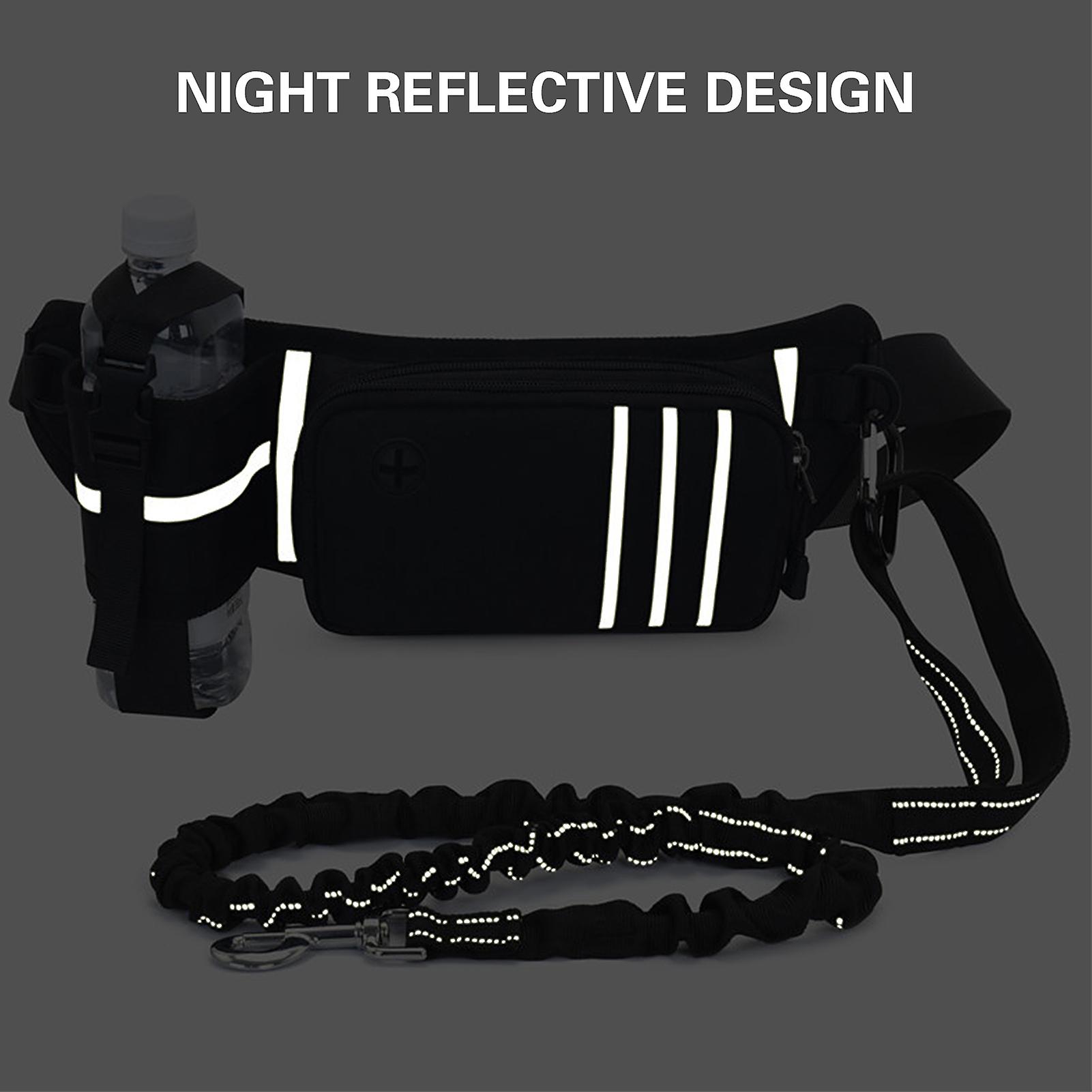 Hands Free Dog Leash Waist Bag Reflective Waist Pouch With Retractable Bungees Poop Bag Dispenser Pouch Adjustable Waist Belt For Training Walking Jog