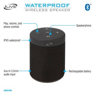 iLive Water Resistant Portable Bluetooth Speaker Black ISBW108B