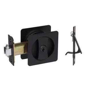 DELANEY HARDWARE Contemporary Square Black Entry Door Sliding Pocket Door Lock 370004