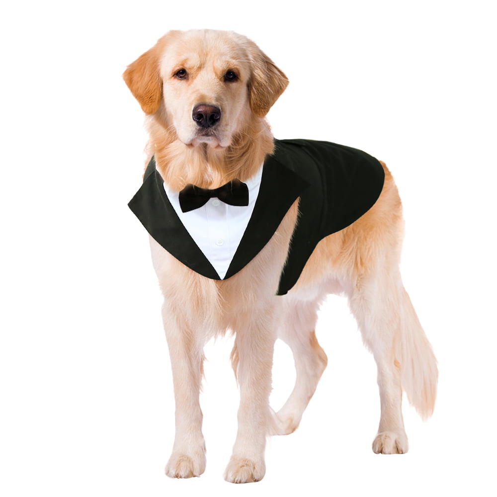 Kuoser Dog Tuxedo Dog Fromal Suit and Bandana Set Dog Wedding Suit for Large and Medium Dogs