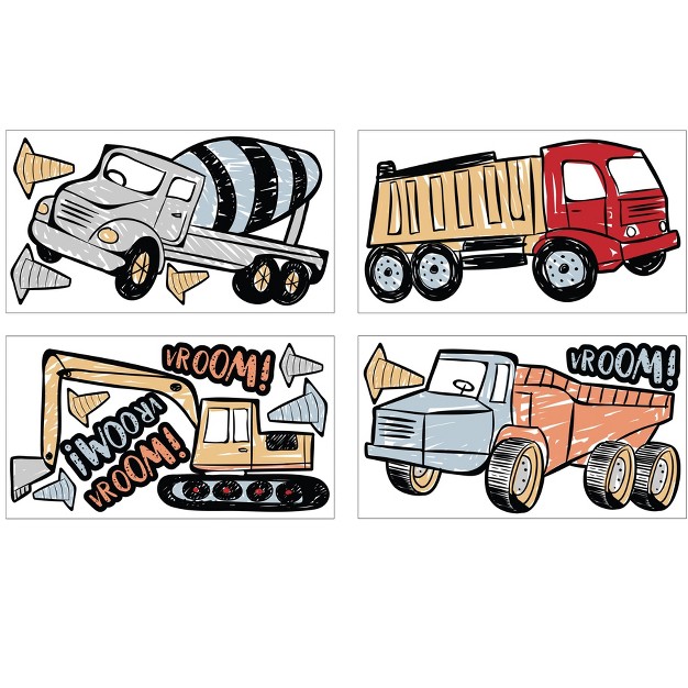 Sweet Jojo Designs Boy Wall Decal Stickers Art Nursery D cor Construction Truck Red Blue And Grey 4pc