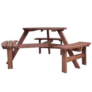 6-Person Round Wood Outdoor Picnic Table with Chair HY-OP70443