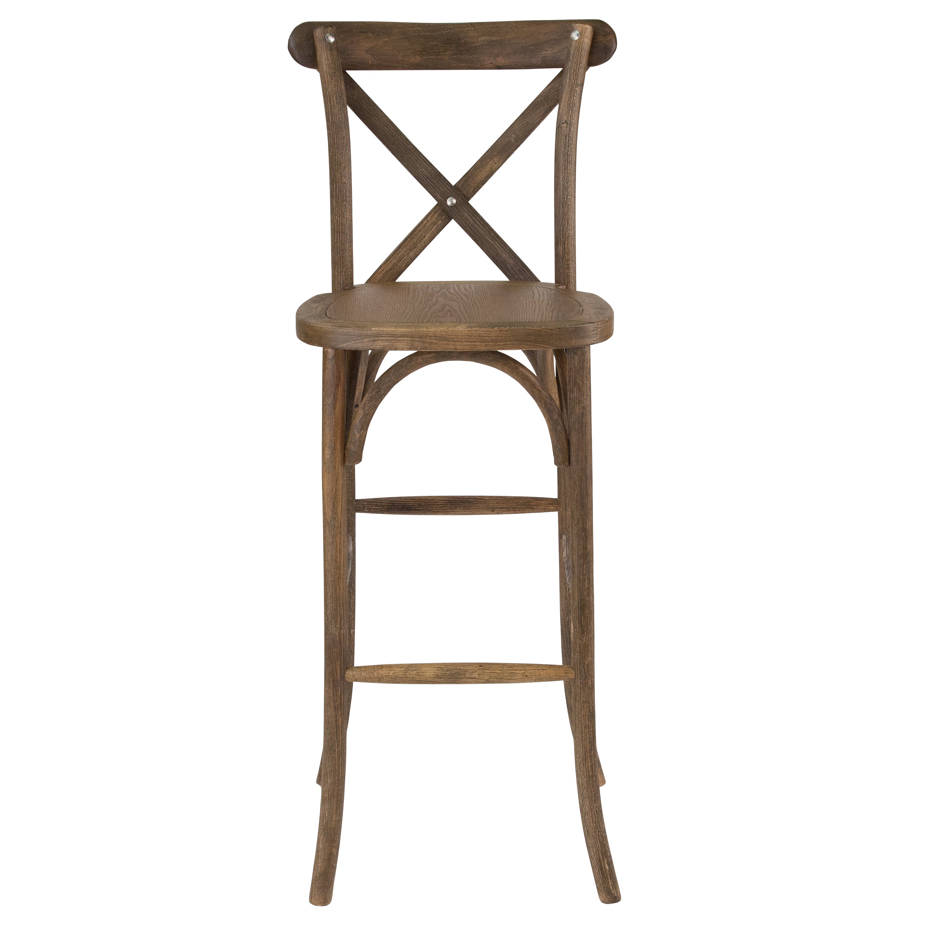 BizChair 2 Pack Dark Antique Wood Cross Back Barstool