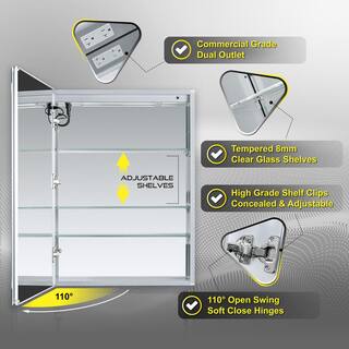 DECADOM Duna 24 in. W x 32 in. H LED Rectangular Medicine Cabinet with Mirror Recessed or Surface Mount Dual Outlets Duna 24L