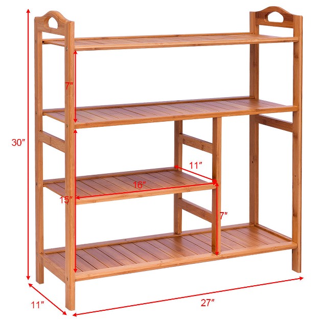 Costway 4 Tier Multifunction Bamboo Shoe Rack Boot Tower Shelf Storage Organizer Stand