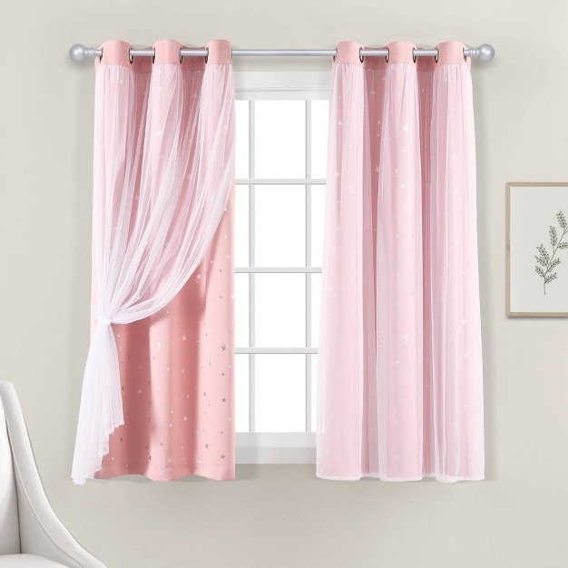 Star Sheer Insulated Grommet Blackout Window Curtain Panel Set Lush D cor