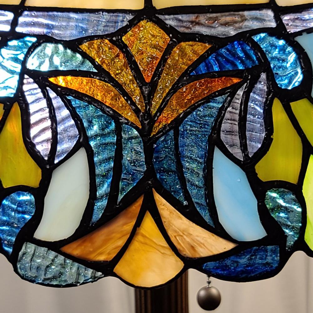 23" Stained Glass Two Light Jeweled Floral Accent Table Lamp