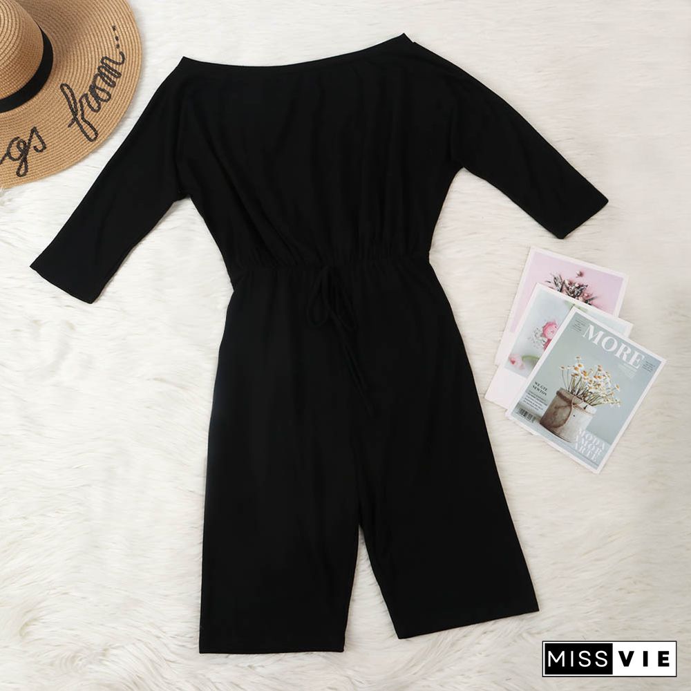 Solid Color Slim One-Necked Seven-Minute Sleeve Strappy Romper