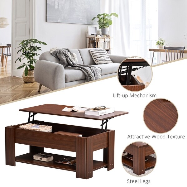 HOMCOM Lift Top Coffee Table with Hidden Storage Compartment and Open Shelf，Pop Up Coffee Table for Living Room